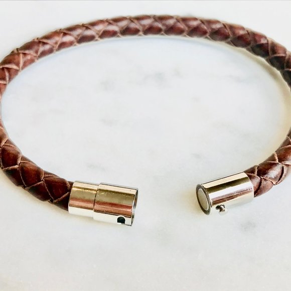 Braided Leather Bracelet with Magnetic Clasp - Picture 5 of 7